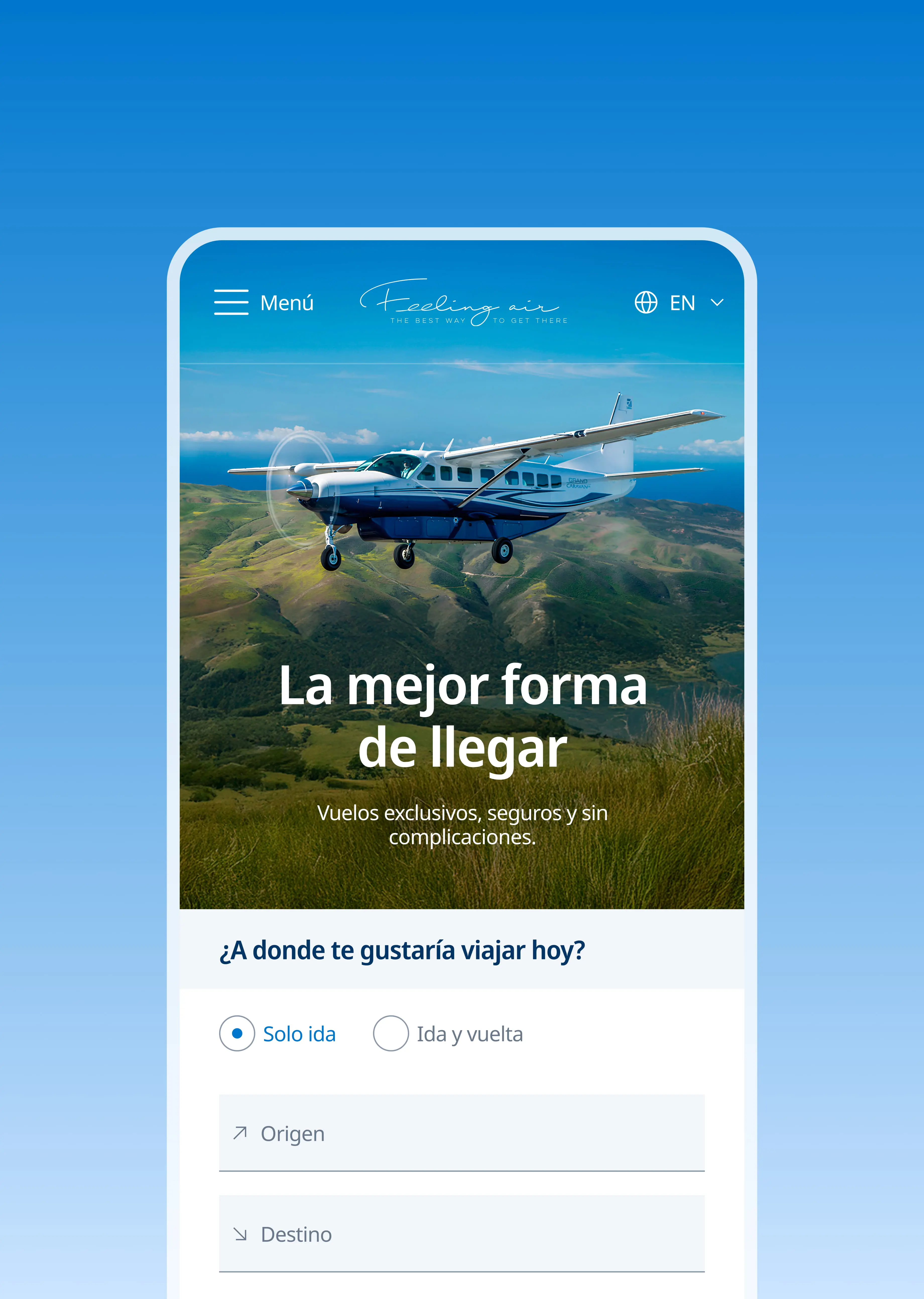 Pantalla de un celular con un formulario para buscar vuelos